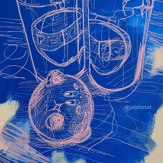 Kirby en universo azul tomando pepsi
